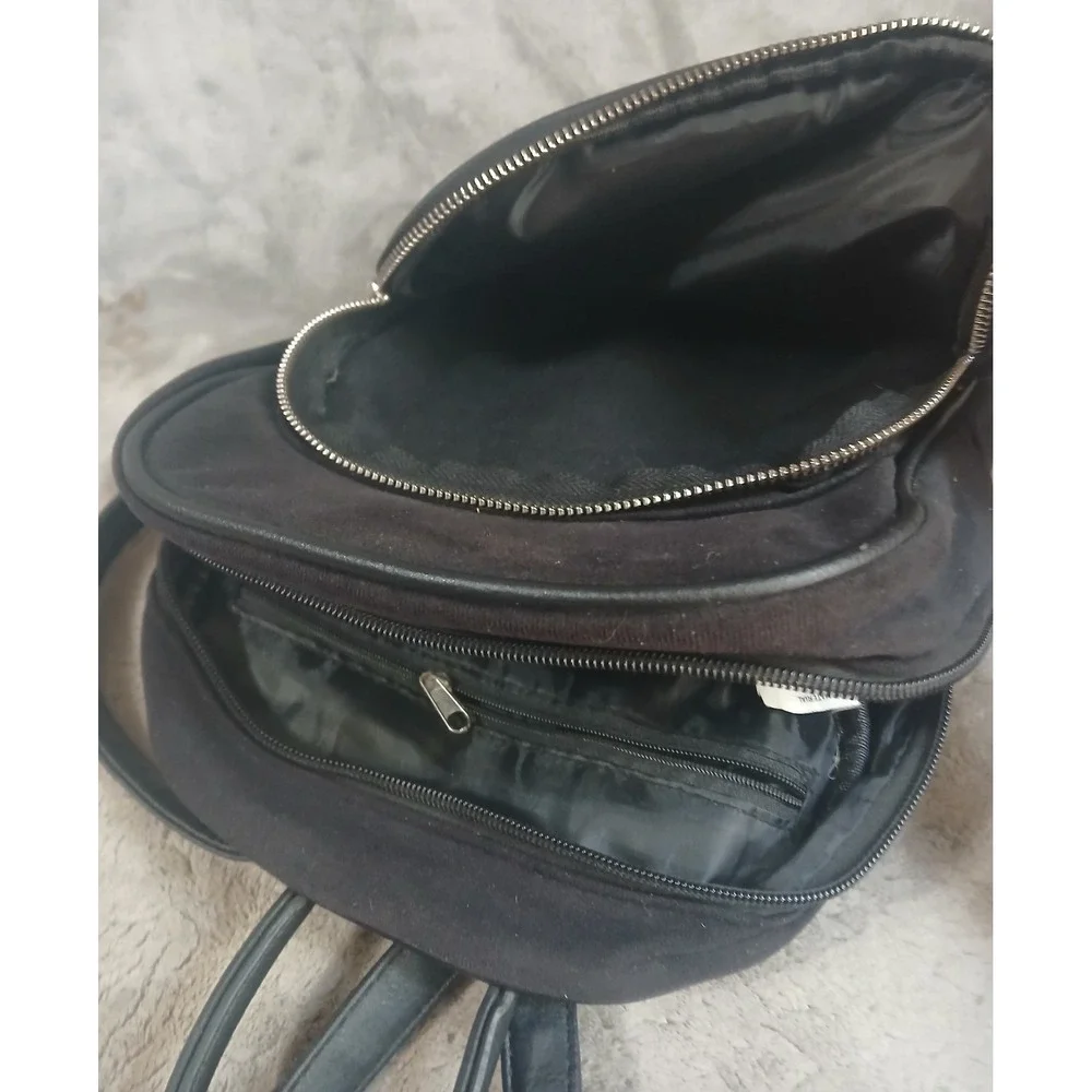 Black Faux Suede Mini Backpack Purse Adjustable Straps‎ Velvet Velour